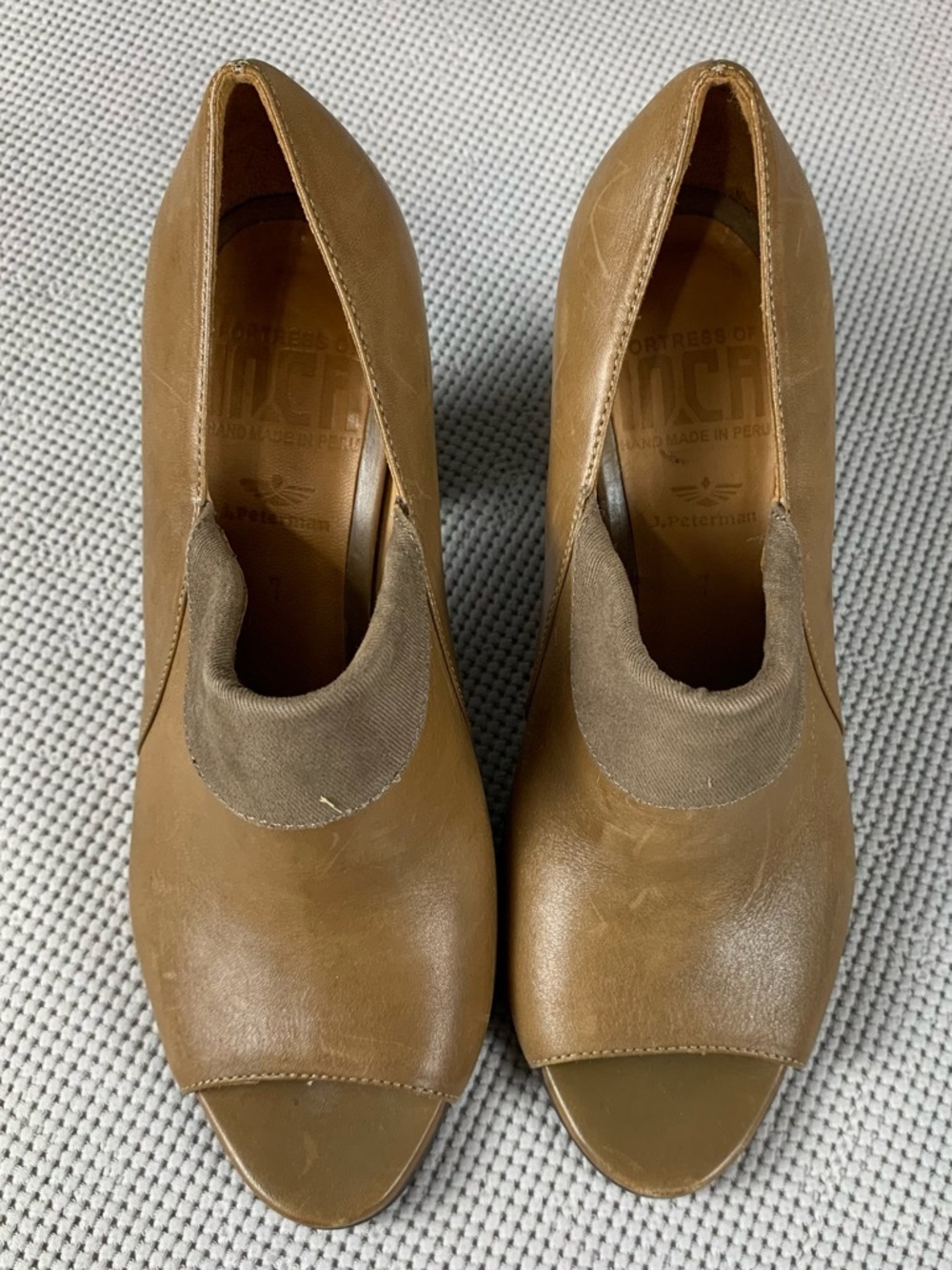 FORTRESS OF INCA Tan‎ Leather Peep-Toe Heels Size 7